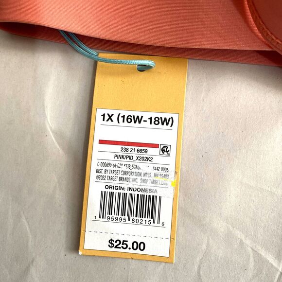 NWT Kona Sol Triangle Bikini Top Coral Pink Checkered Print Plus Size 1X - Picture 5 of 7